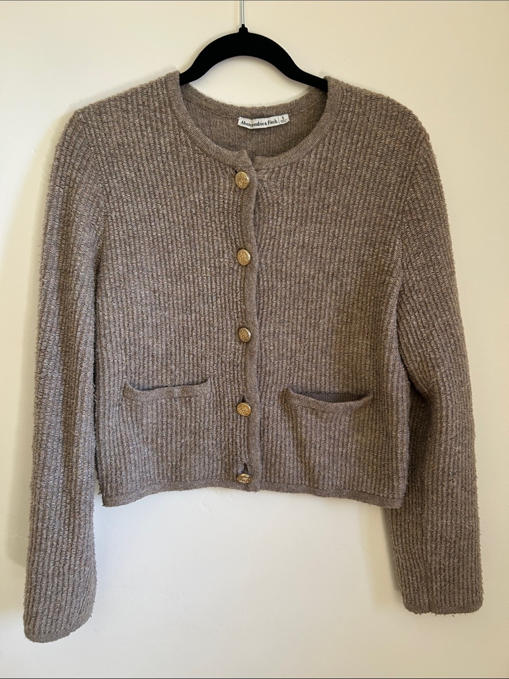 Abercrombie & Fitch Taupe Button-Front Ribbed Cardigan